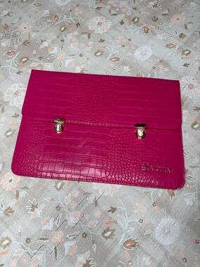 Fuchsia Croc-Embossed Clutch with Gold Hardware by
